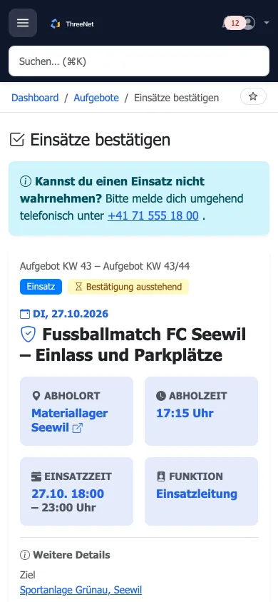 Einsatz auf dem Handy bestätigen